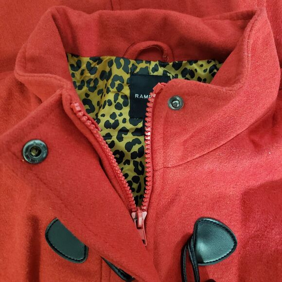 Rampage Womens Peacoat Size XL Red Toggle Full Zip Pockets Animal Print Lining - Picture 6 of 12